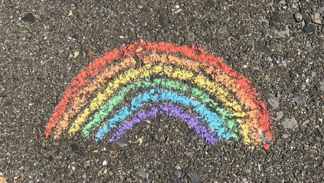 A chalk rainbow on asphalt
