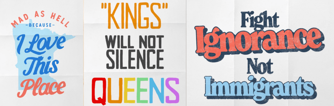 Three No Kings protest posters from Fooleryco